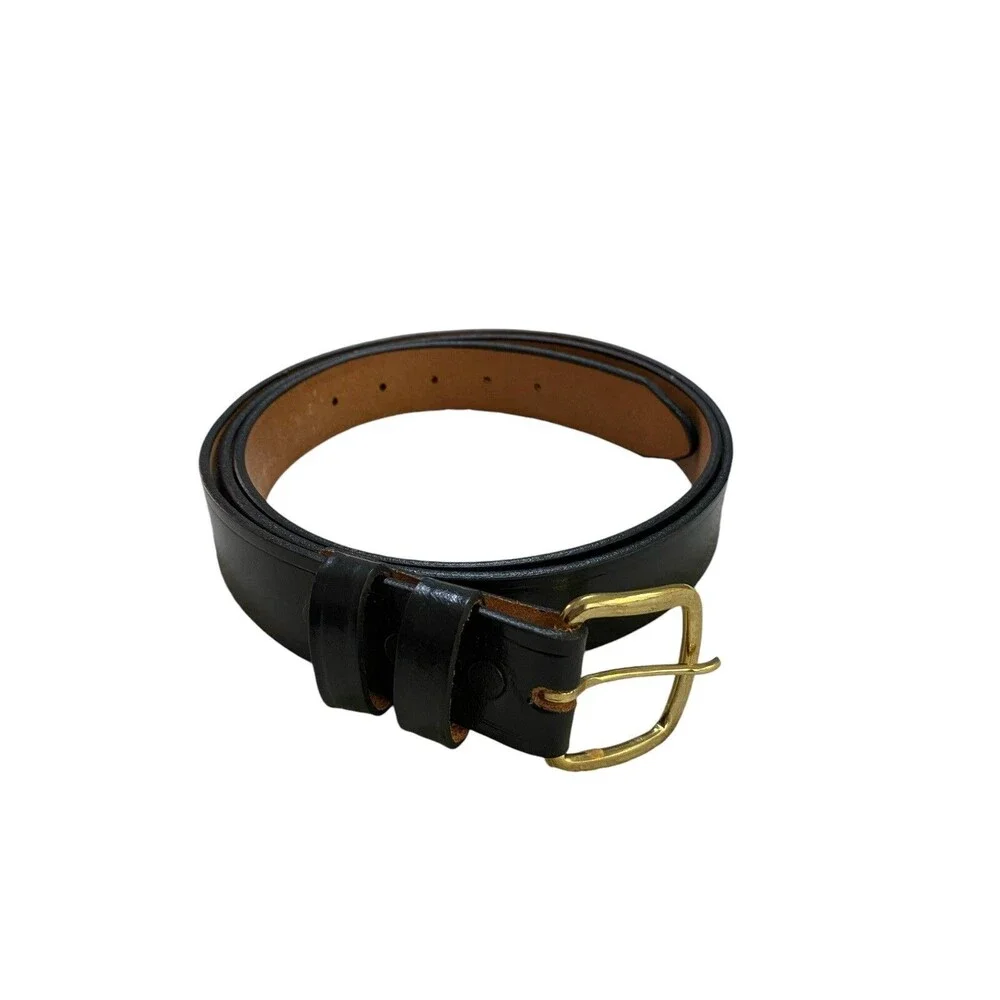 Vintage USA Union Made Top Grain Cowhide Leather Belt 48 Black Brass Tone